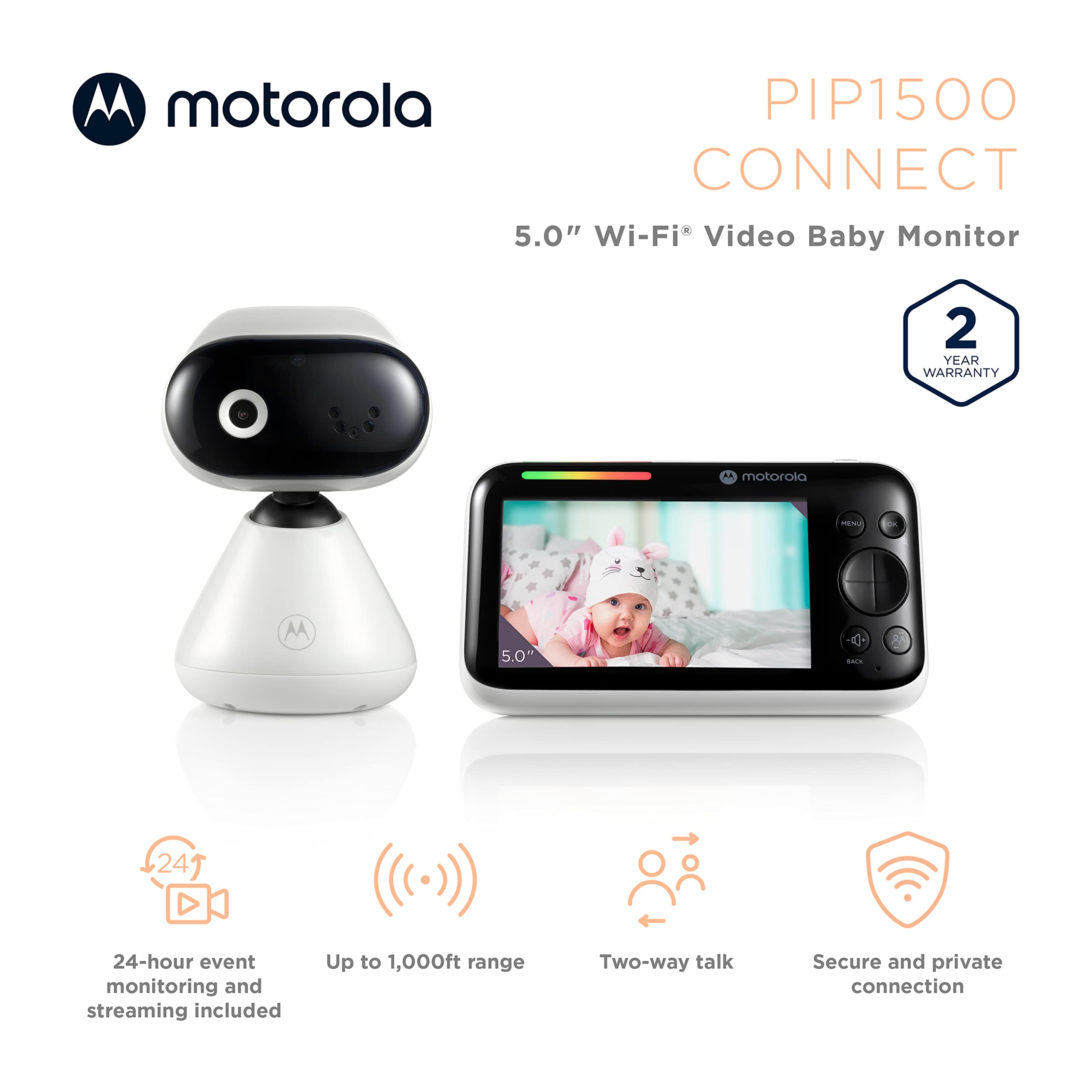 Motorola PIP1500 WiFi Video Baby Monitor with HD Camera, Night Vision & Two-Way Audio - Real-Time Remote Monitoring for Babies & Toddlers at Home or Travel