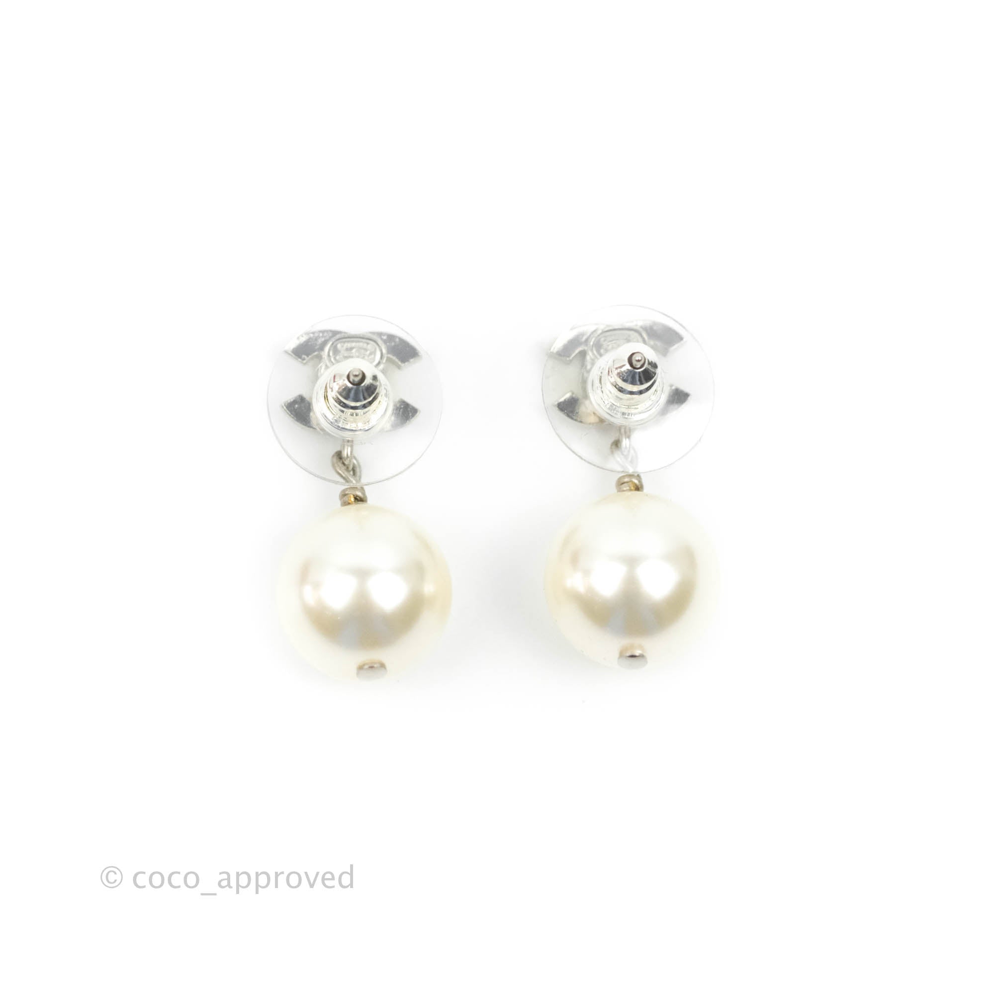Chanel CC Crystal Pearl Drop Earrings - Silver Tone 23V - Luxury Fashion Jewelry for Women, Perfect for Parties, Weddings & Special Occasions