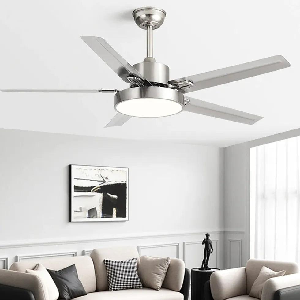 Silver Industrial Ceiling Fan with Light for Living Room, Bedroom - Modern Farmhouse Style, Energy Efficient, Remote Control Included