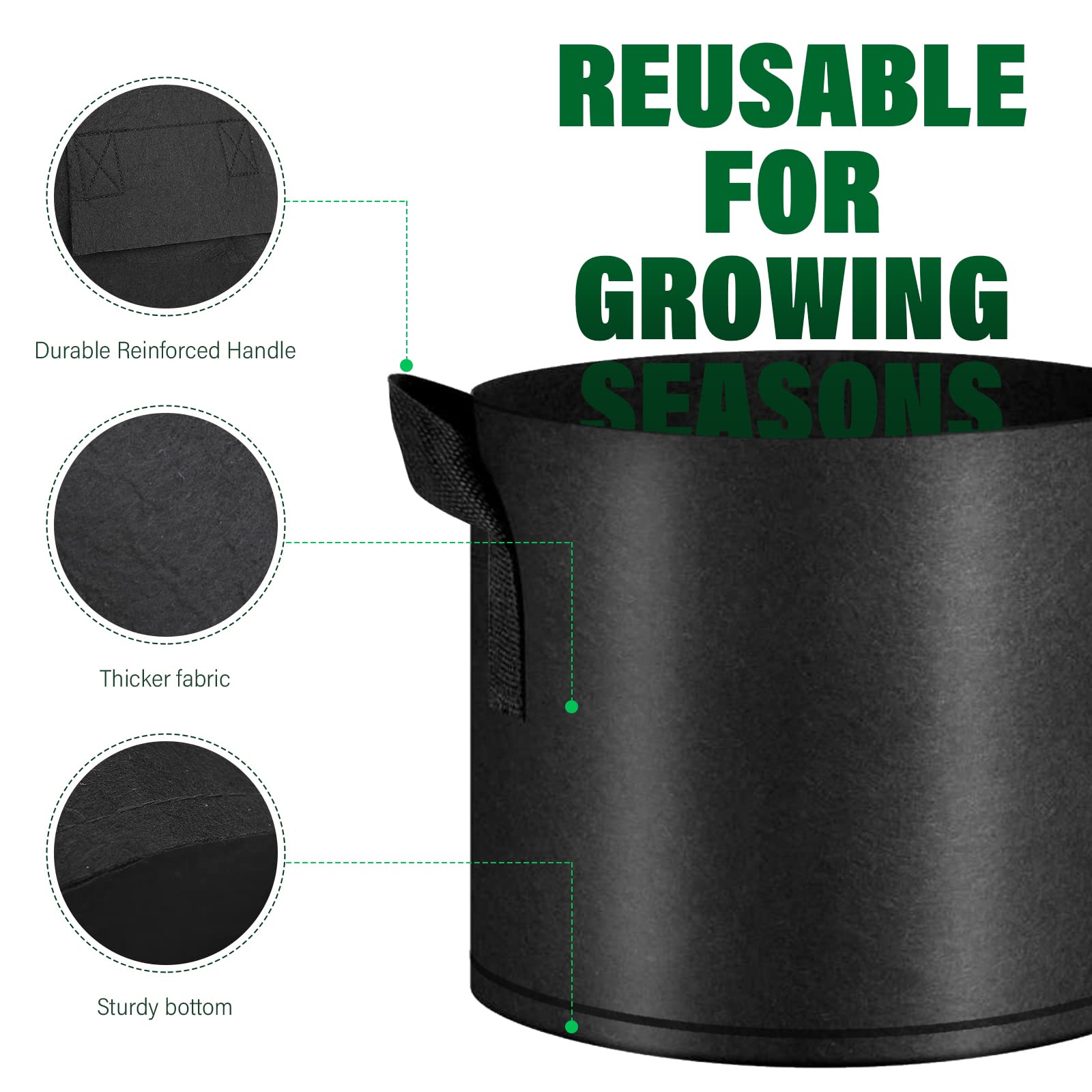 12 Pack 5 Gallon Heavy Duty Thickened Non-Woven Grow Bags with Handles - 300G Durable Plant Fabric Pots for Vegetables, Flowers, Herbs & Fruits - Ideal for Indoor/Outdoor Gardening, Balcony Planting & Container Gardening
