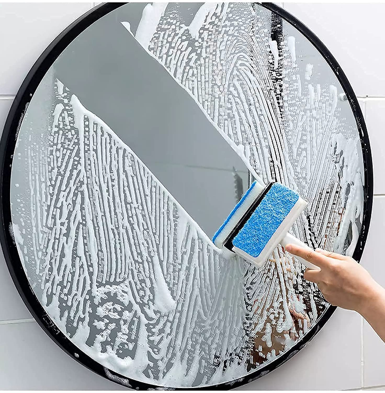 NG CREATION 2-in-1 Glass Cleaner - Double Sided Wiper Brush & Sponge for Mirrors, Tiles, Grout & Pots | Perfect for Kitchen, Bathroom & Car Window Cleaning