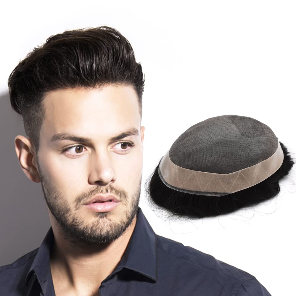Premium Men's Toupee - 100% Human Hair Replacement System - 6
