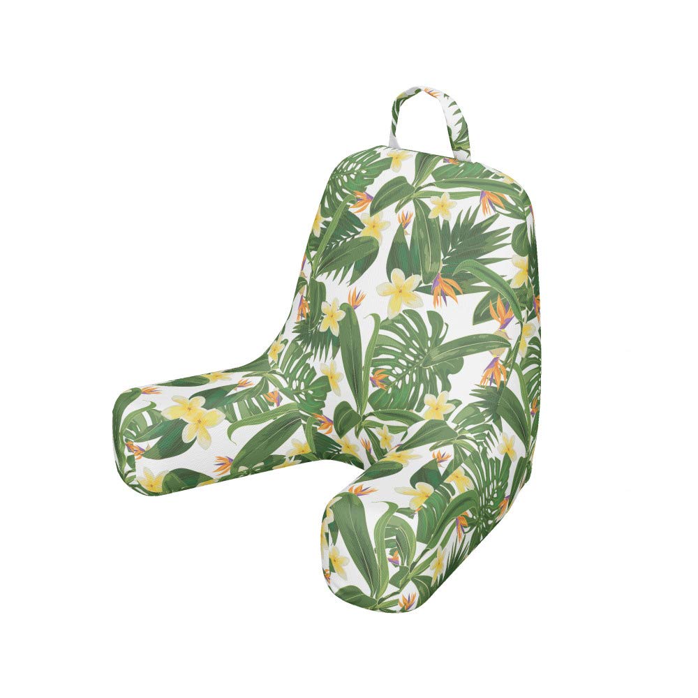 Ambesonne Tropical Bedrest Pillow with Back Pocket - Monstera Palm Leaves & Hibiscus Flowers Design - Shredded Foam Support for Reading - White & Olive Green Decorative Pillow | Perfect for Bed, Sofa, or Floor Lounging