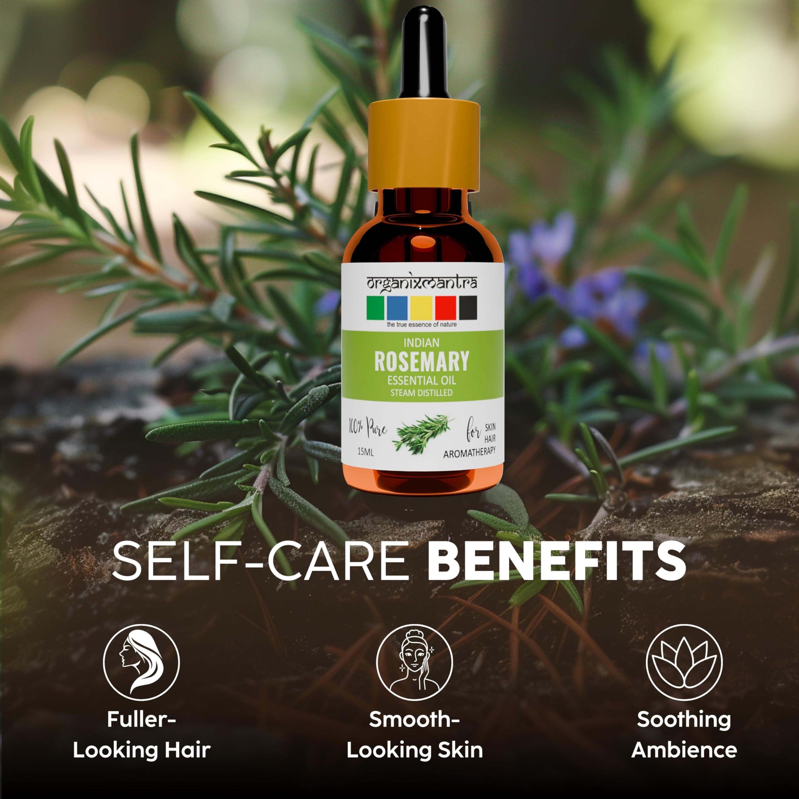 Organic Rosemary Essential Oil for Hair Growth & Skin Care - 100% Pure, Natural, Steam Distilled - 15ml Bottle - Perfect for Aromatherapy, DIY Beauty Products & Relaxation