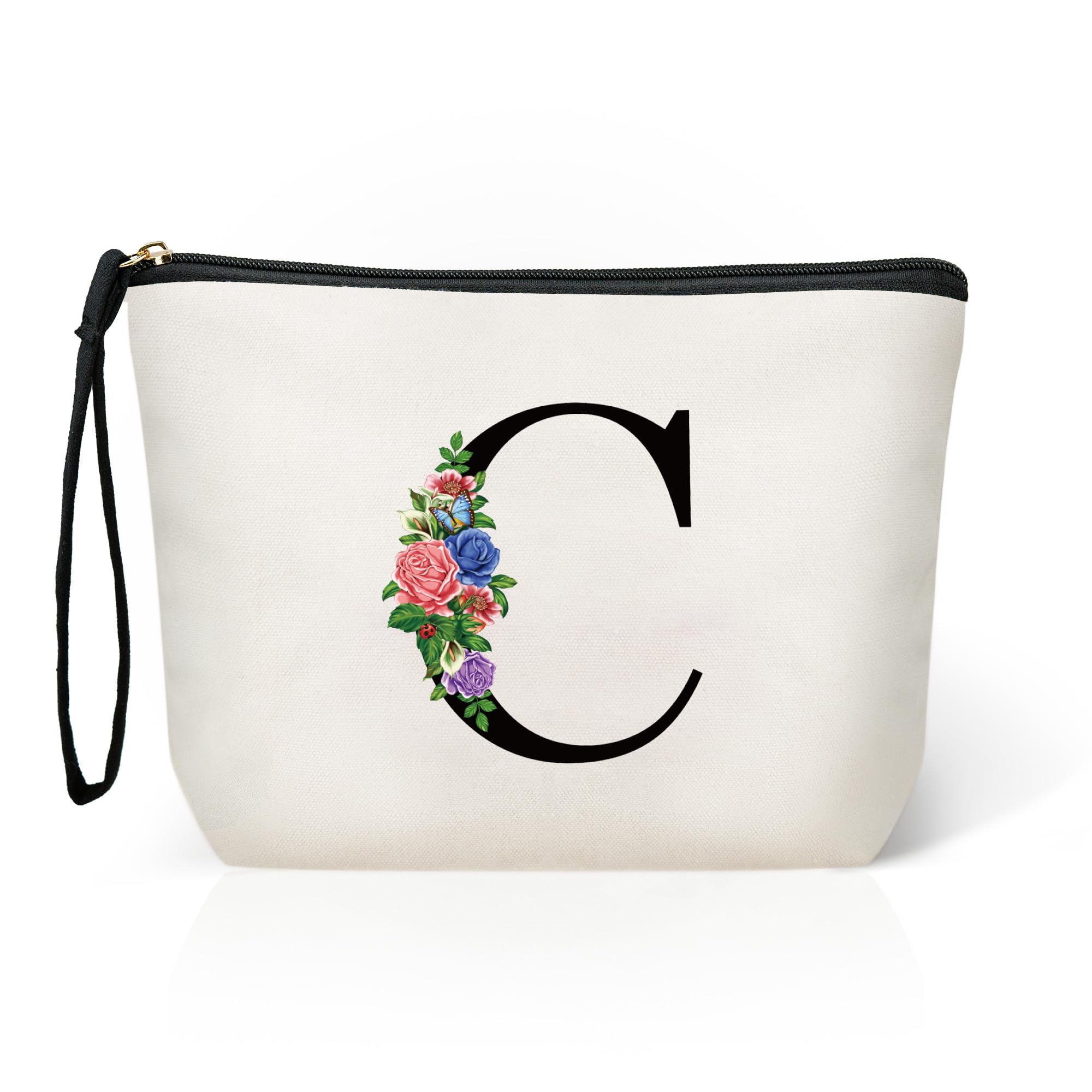 Personalized Initial Makeup Bag for Teen Girls - Small Cosmetic Pouch with Monogram Letter C | Birthday Gifts, Sweet 16 Gifts, Teacher Gifts, Sister Gifts, Friendship Gifts & Mom Gifts | Perfect for Travel, School & Everyday Use