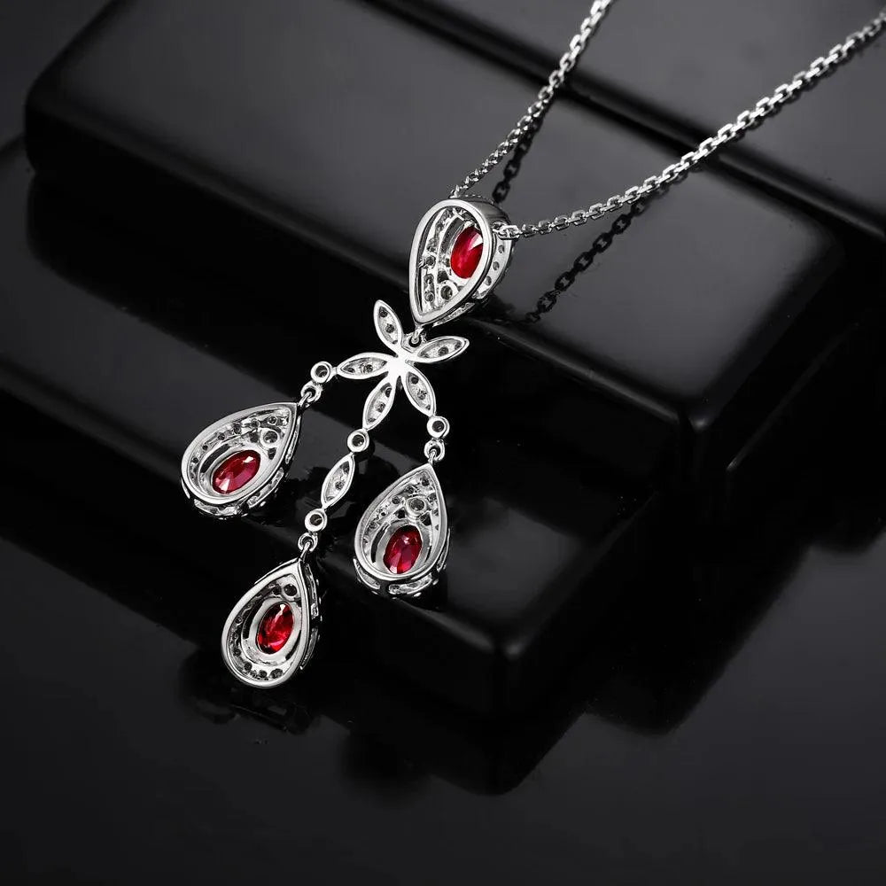 18K Gold 2.45ct Natural Ruby & Diamond Engagement Pendant Necklace for Women - Classic Elegant Jewelry Gift for Anniversary, Wedding & Special Occasions