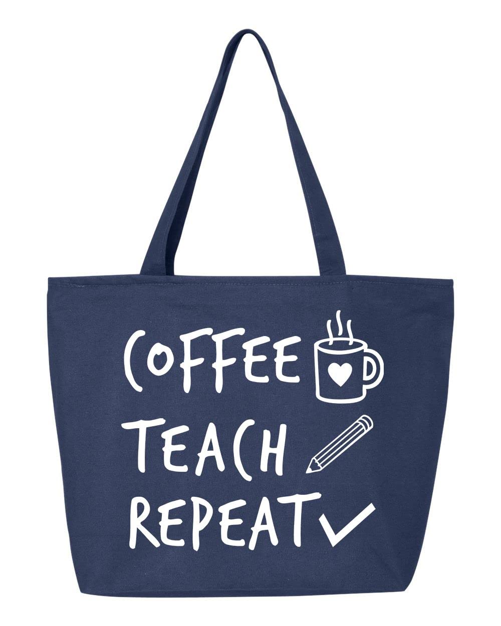 Shop4Ever Coffee Teach Repeat Teacher Appreciation Gift - Heavy Duty Zippered Canvas Tote Bag, Reusable Grocery Shopping Bag for Educators - Perfect for School, Work, and Everyday Use