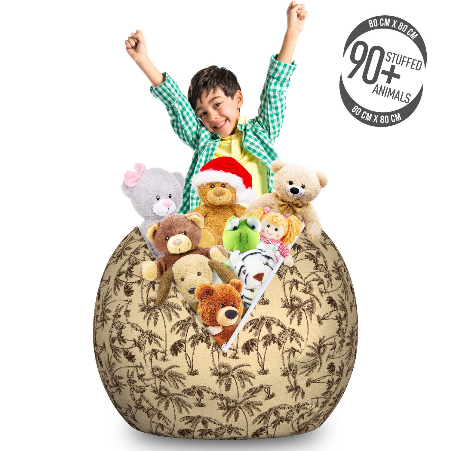 Ambesonne Large Washable Toy Storage Bag Chair - Sand Brown Chocolate, Tropical Palm Trees Hawaiian Exotic Abstract Foliage Design - Perfect for Kids' Room, Nursery, Playroom & Stuffed Animal Organization