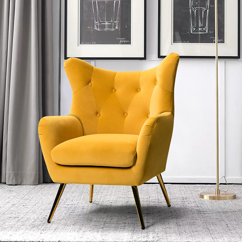 Luxury Isabelle Wingback Velvet Upholstered Armchair - High Back Accent Chair with Sturdy Metal Legs for Living Room, Bedroom & Office Decor