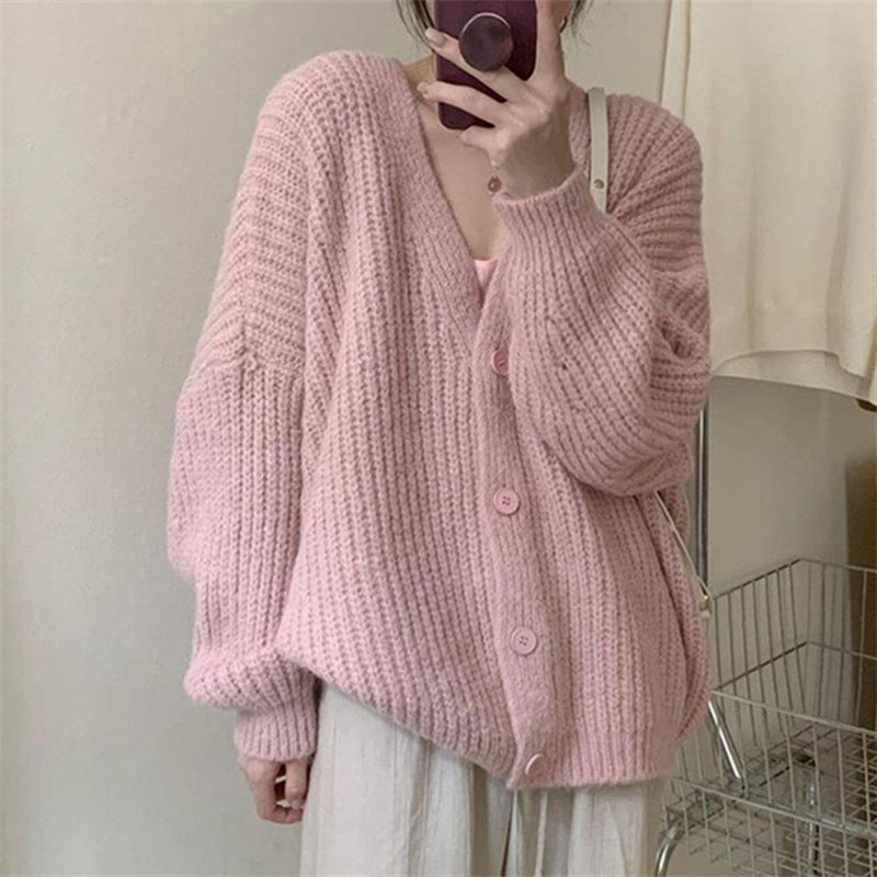 Long Sleeve Knitted Cardigan for Women - V Neck Loose Fit Lazy Style Sweater Jacket for Spring & Autumn | Cozy Office Wear & Casual Outfits