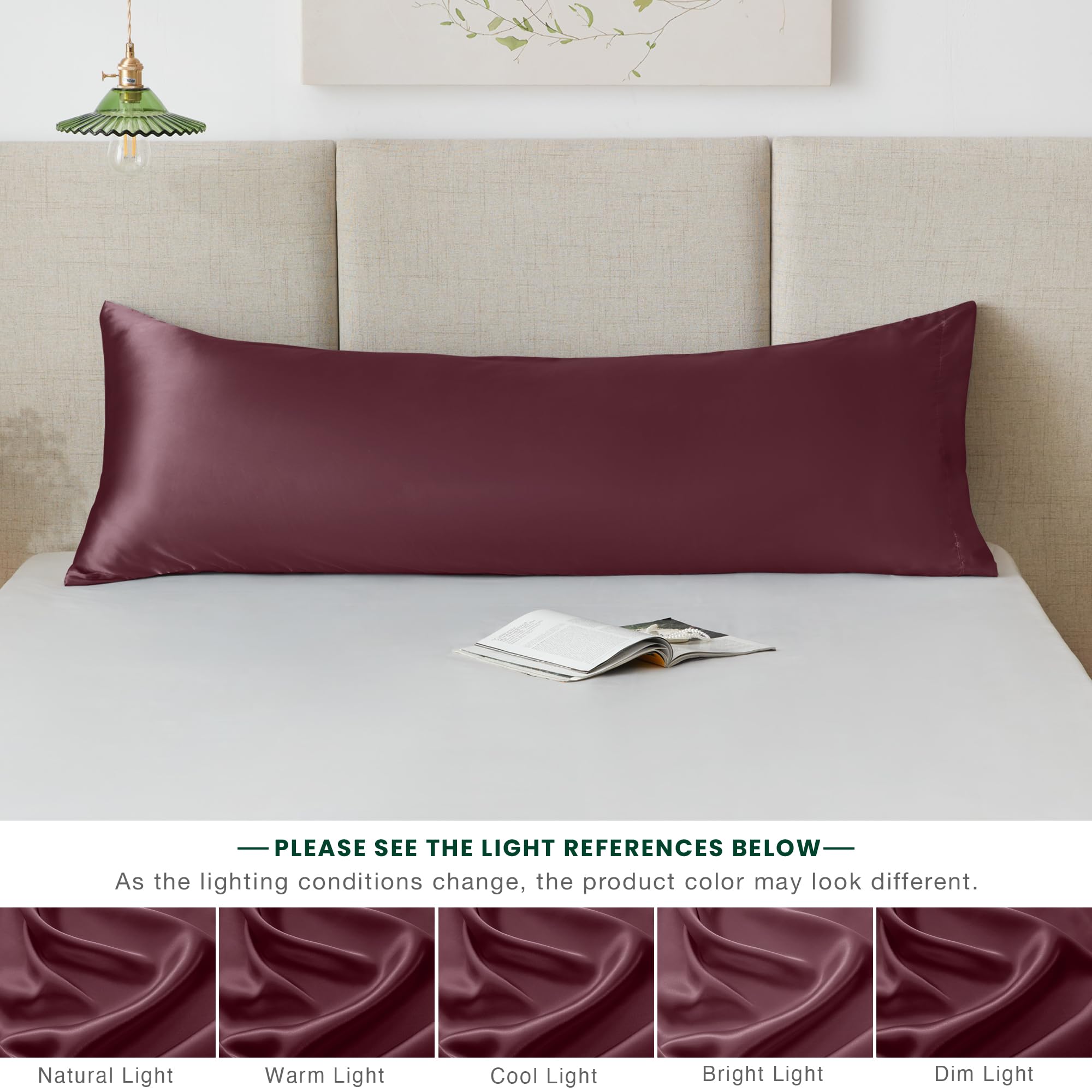Love's Cabin 20x54 Inch Brick Red Satin Body Pillow Cover - Soft Cooling Pillowcase with Envelope Closure for Hair & Skin Care - Luxury Silk-Like Feel for Bedroom, Sofa & Travel Use