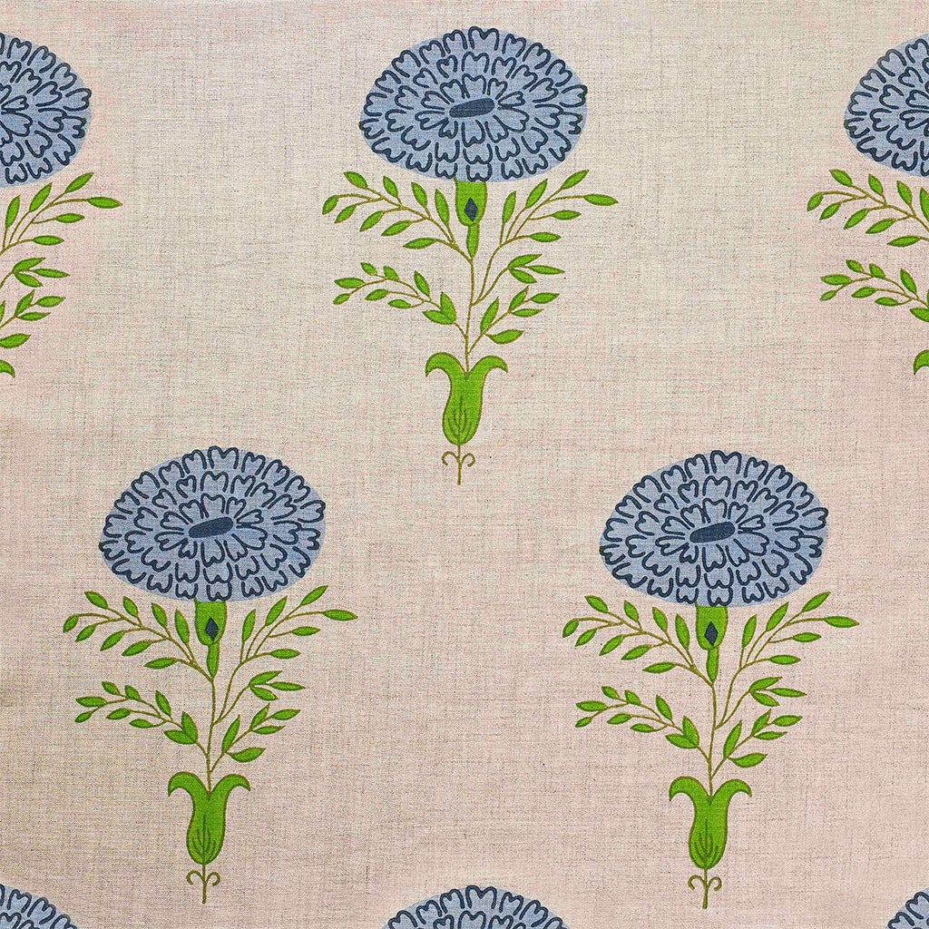 Marigold Block Printed Blue Linen Fabric Sample - Perfect for DIY Crafts, Home Decor & Upholstery Projects