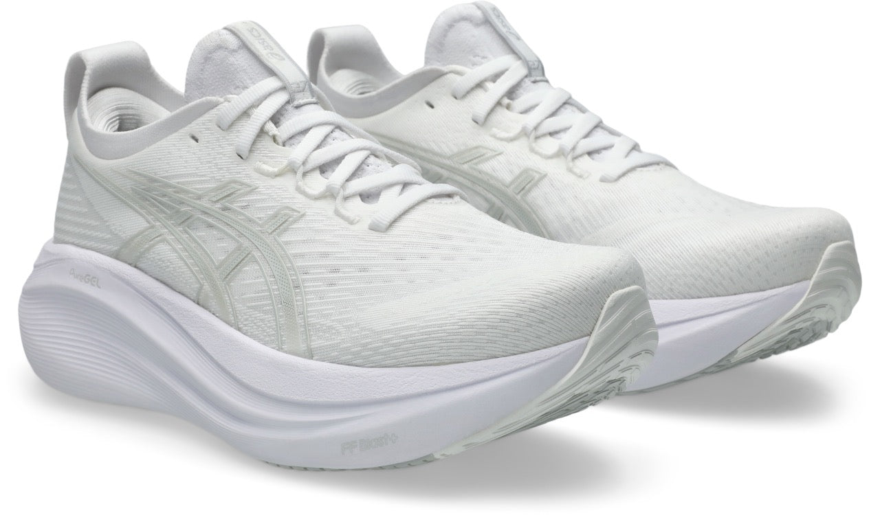 ASICS Women's Gel-Nimbus 27 Running Shoes - 100% White/Glacier Grey - Lightweight Cushioned Sneakers for Road Running, Jogging & Gym Workouts