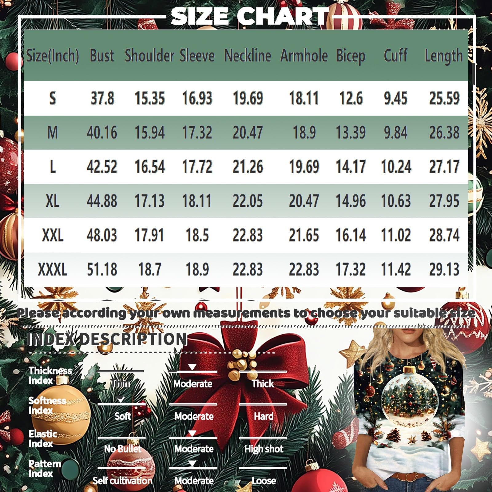 NAMTYQX Women's Christmas T-Shirts - 3/4 Sleeve Crewneck Loose Fit Plus Size Holiday Blouse with Festive Print | Perfect Gift for Christmas Parties & Family Gatherings