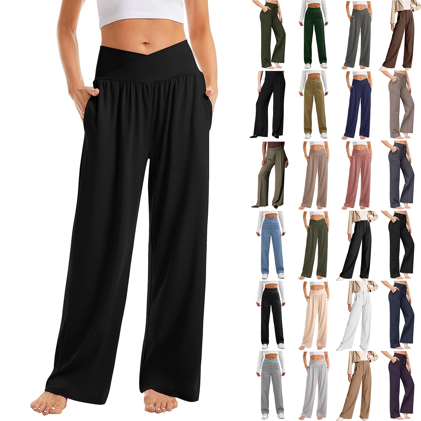 **YUTANRAL Women's High Waisted Wide Leg Pants – Business Casual Work Trousers with Pockets – Flowy Dress Pants for Office & Travel**