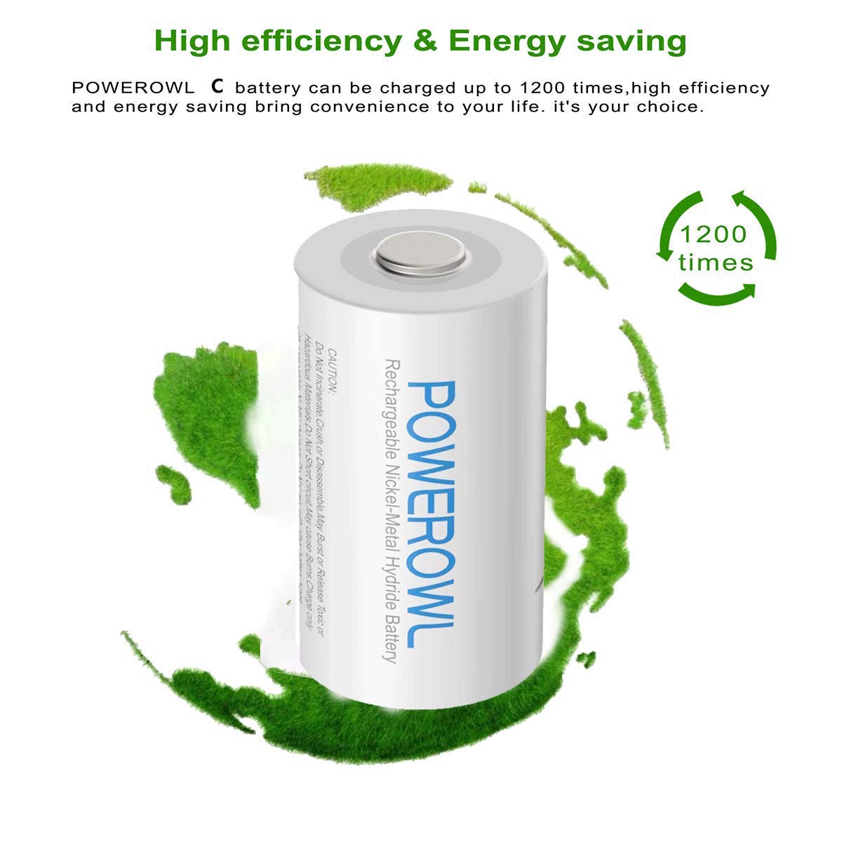 POWEROWL Rechargeable C Batteries 5000mAh NiMH - 4 Pack Low Self Discharge C-Cell Batteries for Flashlights, Toys, Radios & Emergency Devices