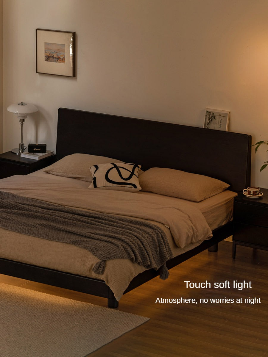 Solid Oak Wood Luminous Floating Bed Frame - Modern Platform Bed with LED Lighting for Bedroom, Guest Room or Dorm