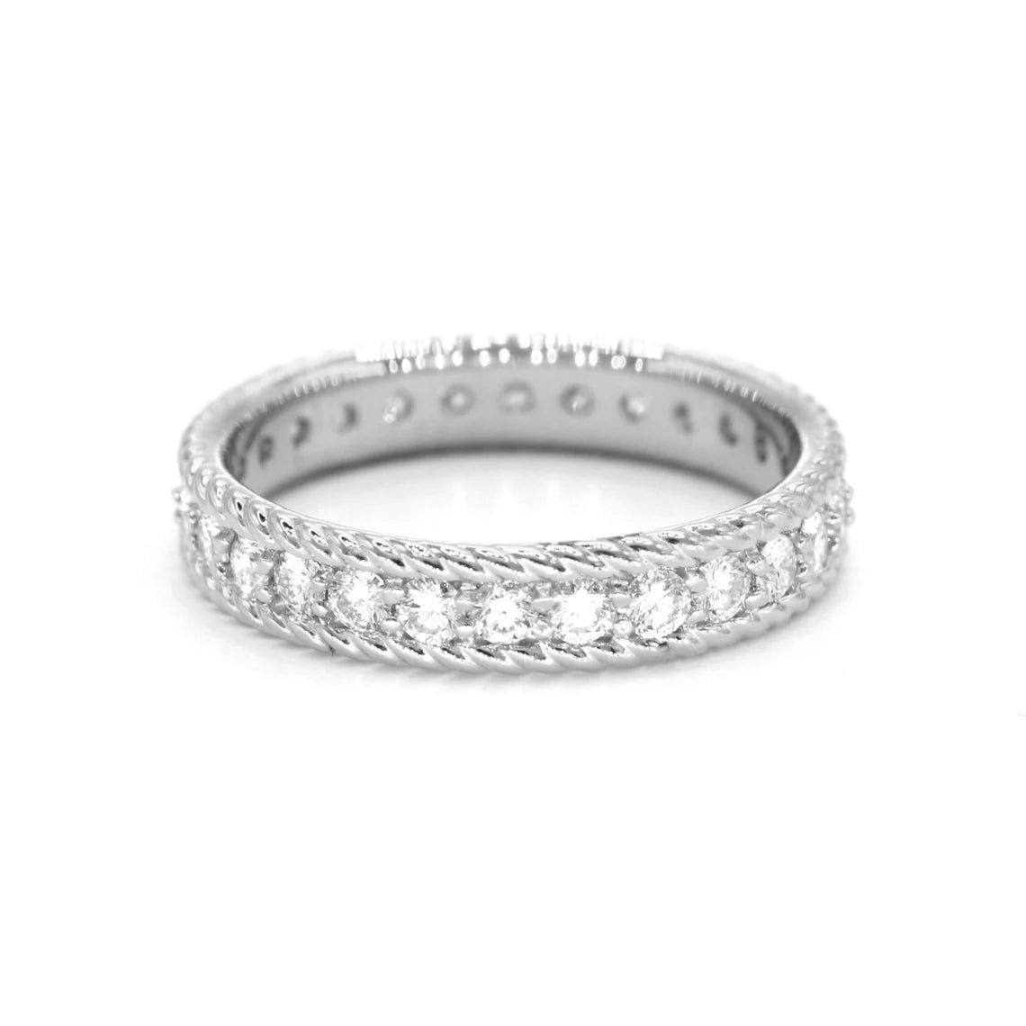 0.90 Carat Diamond Eternity Wedding Band, Vintage Rope Edge Design Ring for Women - Perfect for Anniversary Gifts, Bridal Jewelry & Special Occasions