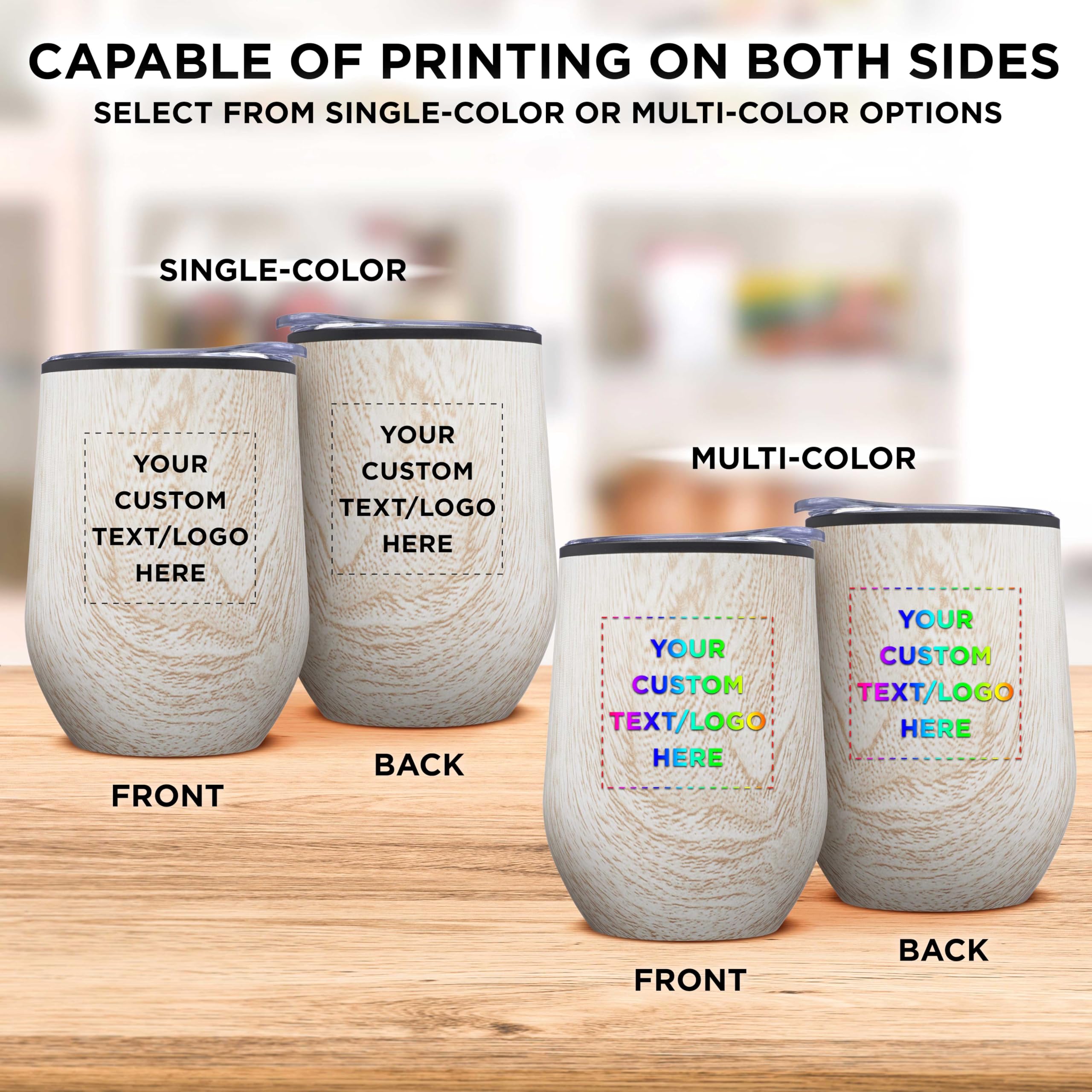 Personalized Palmera Stemless Wine Glasses 12oz Set of 12 - Custom Engraved Bulk Wine Tumblers with Lids - Perfect for Parties, Weddings, Restaurants & Home Use - Great for Wine, Cocktails, Coffee & Iced Drinks - Ashwood Design