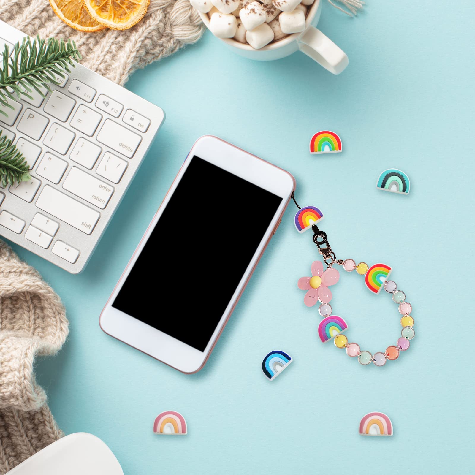 24 Pcs Silicone Rainbow Beads for DIY Jewelry Making - Keychain, Bracelet, Necklace, Hair Clip & Pen Decorations - Perfect for Kids Crafts, Party Favors and Gift Accessories