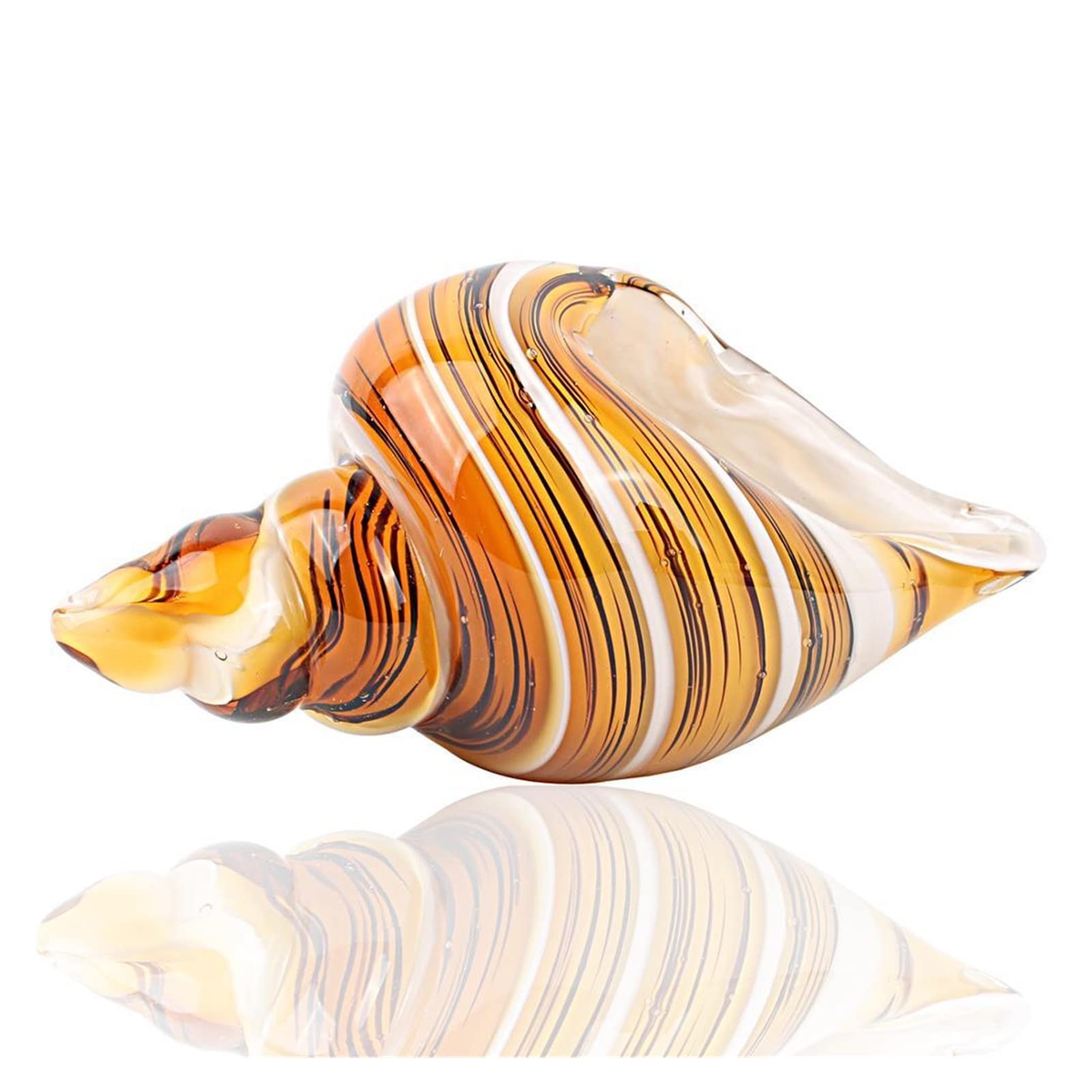 Hand Blown Amber Art Glass Conch Shell Figurine - Unique Sea Shell Paperweight Sculpture for Home Office Decor, Wedding Gift & Coastal Theme Decoration (Amber Color) | Perfect for Beach House, Desk Accessory & Collectible Display
