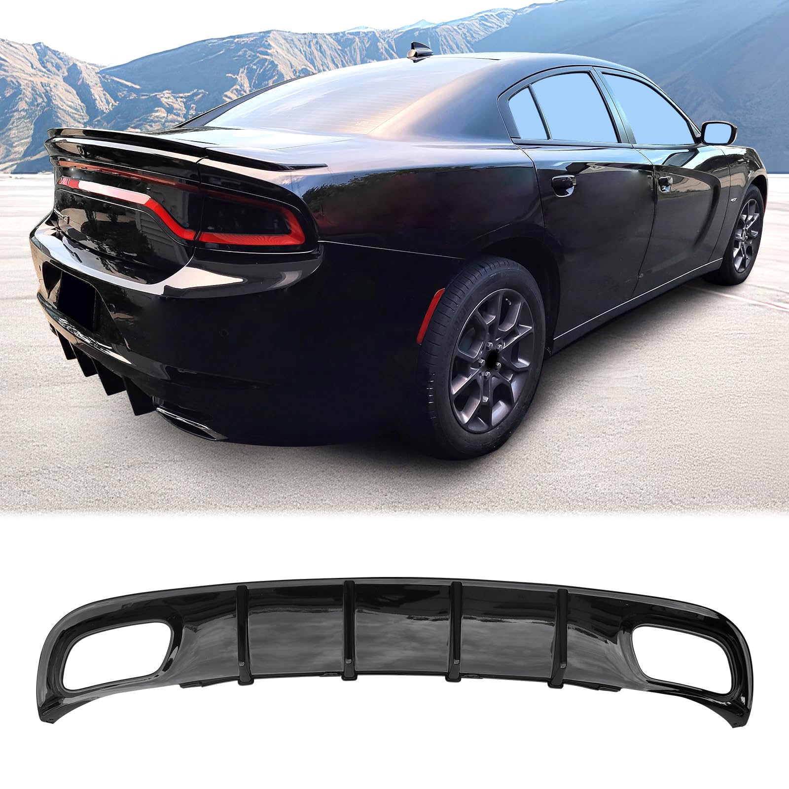 FREEMOTOR802 Rear Diffuser for 2015-2023 Dodge Charger Base & SXT Trims - V2 Style Gloss Black PP Spoiler - Upgrade Your Rear Bumper for Sporty Look & Improved Aerodynamics