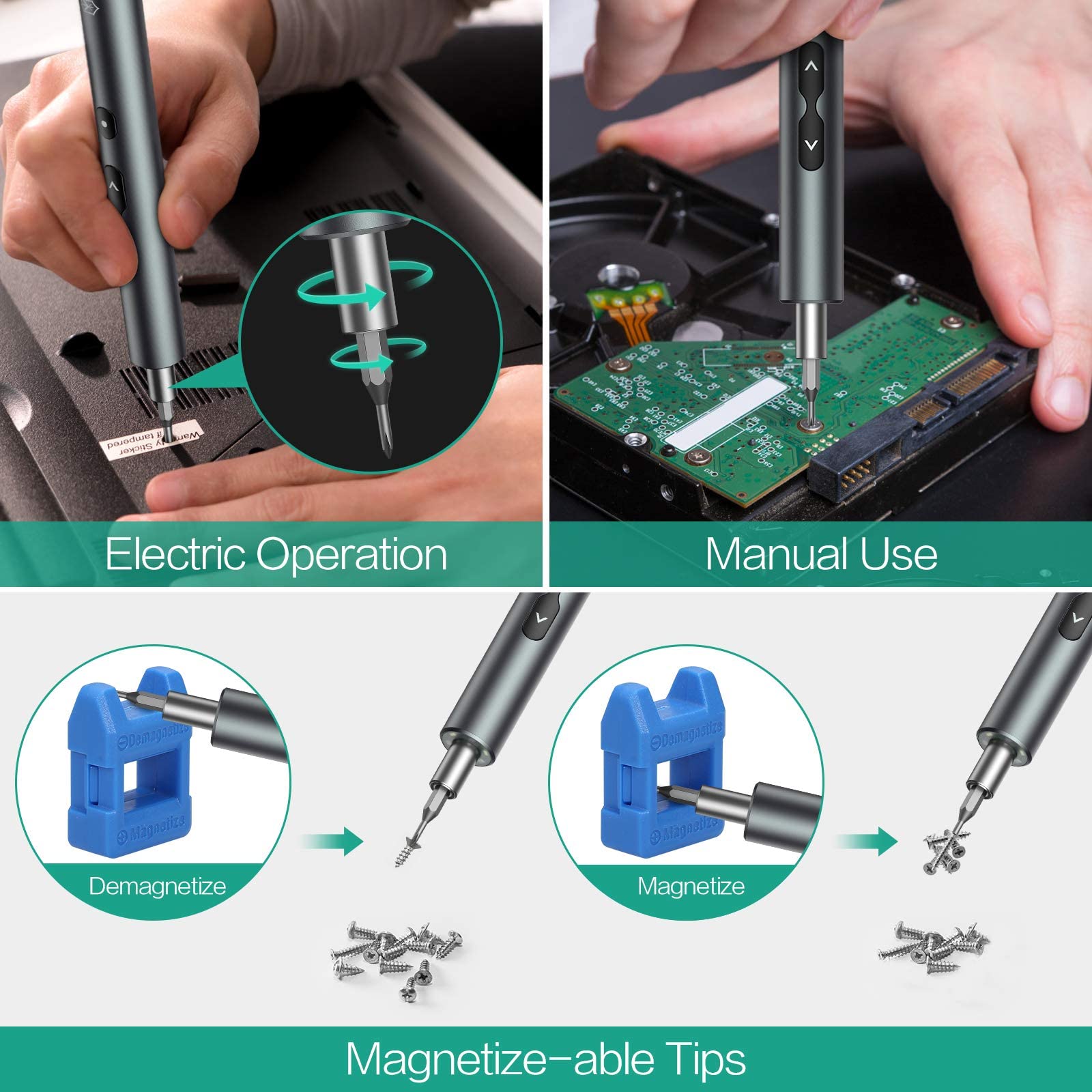 ORIA 28-in-1 Rechargeable Electric Screwdriver Set - Precision Mini Screwdriver Kit with Type-C Charging for Smartphone, PC, Laptop, Toy Repair | Ideal for DIY Projects & Home Electronics Maintenance