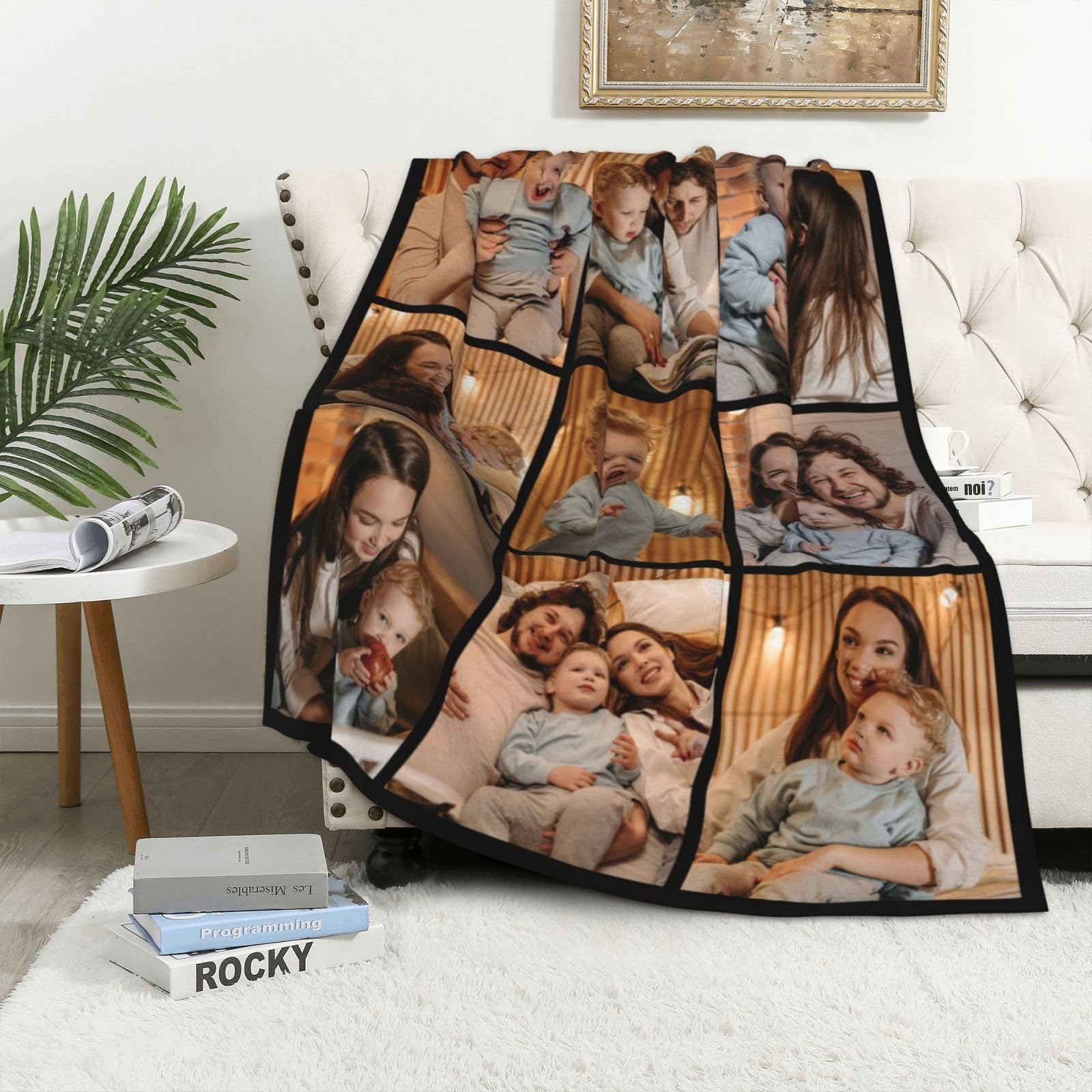 Custom Photo Blanket - Personalized Fleece Throw with 9 Pictures | Upload Your Own Photos | Perfect for Family Gifts, Anniversary Presents & Home Decor