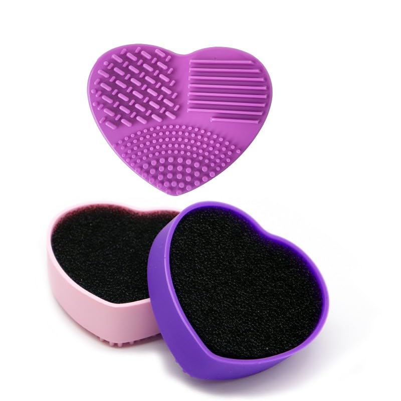 BPA-Free Silicone Makeup Brush Cleaner Pad - 2 in 1 Heart Shape Cosmetic Brush Washer, Reusable & Eco-Friendly, Multicolor (Medium, 2 Pack) for Professional Makeup Artists & Beauty Enthusiasts at Home Salon