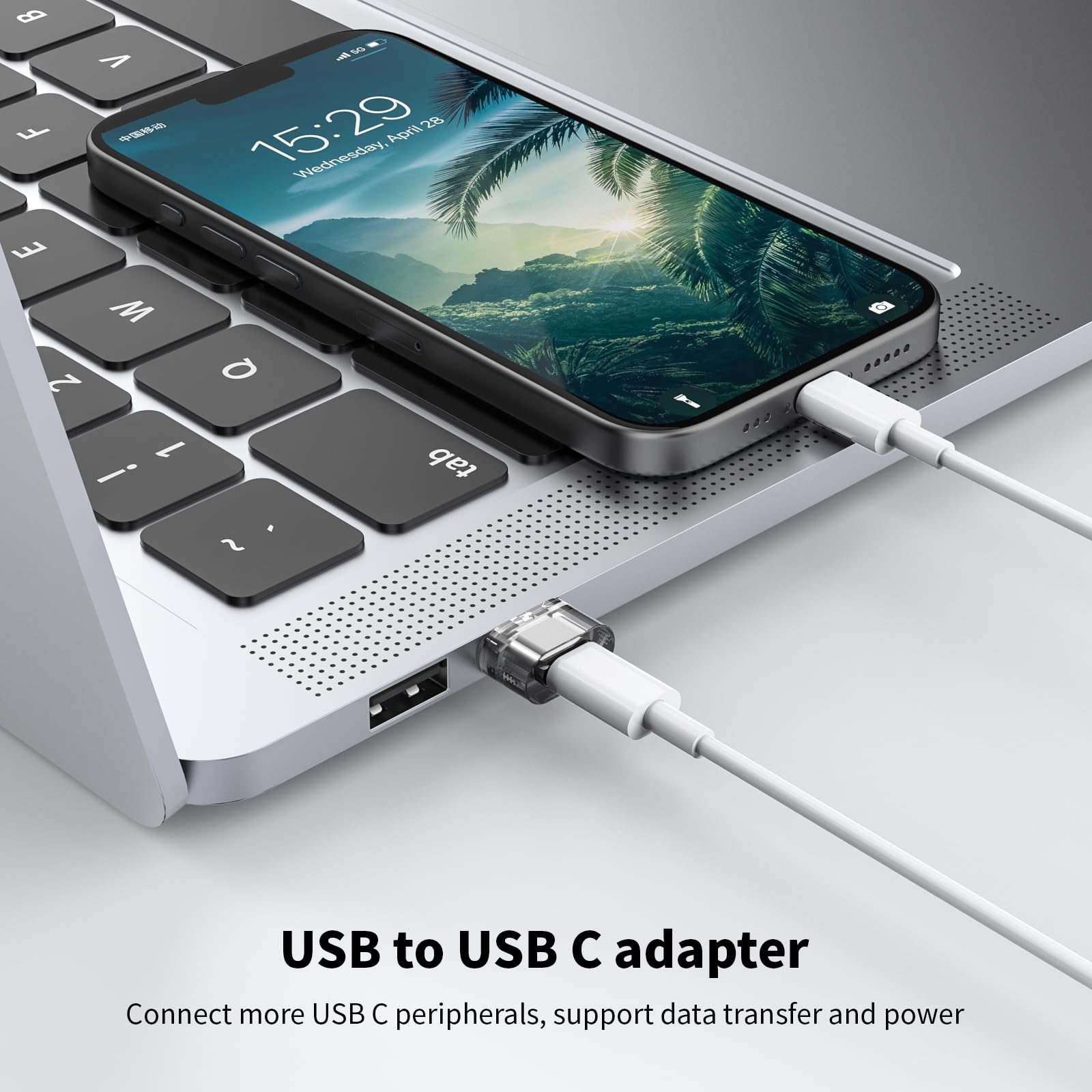 5-Pack USB-A to USB-C Adapter, USB-C Female to USB-A Male Converter for iPhone 15/Pro/Max, Apple Watch, AirPods, iPad, Galaxy S24/S23/S22 - Fast Charging Compatible with Cars, Laptops & Power Banks