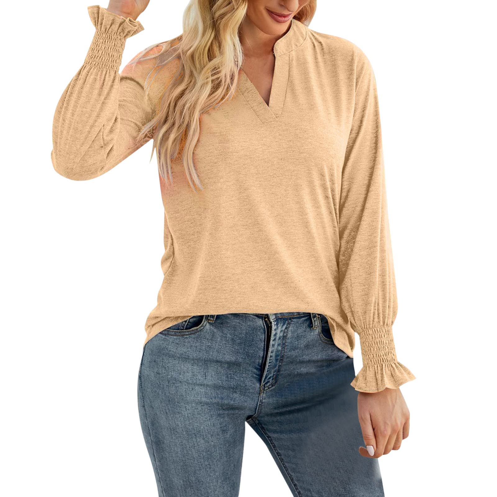 Women's Casual Boho Floral Print V-Neck Long Sleeve Blouse - Loose Fit Tunic Top for Everyday Wear, Office & Date Night Outfits