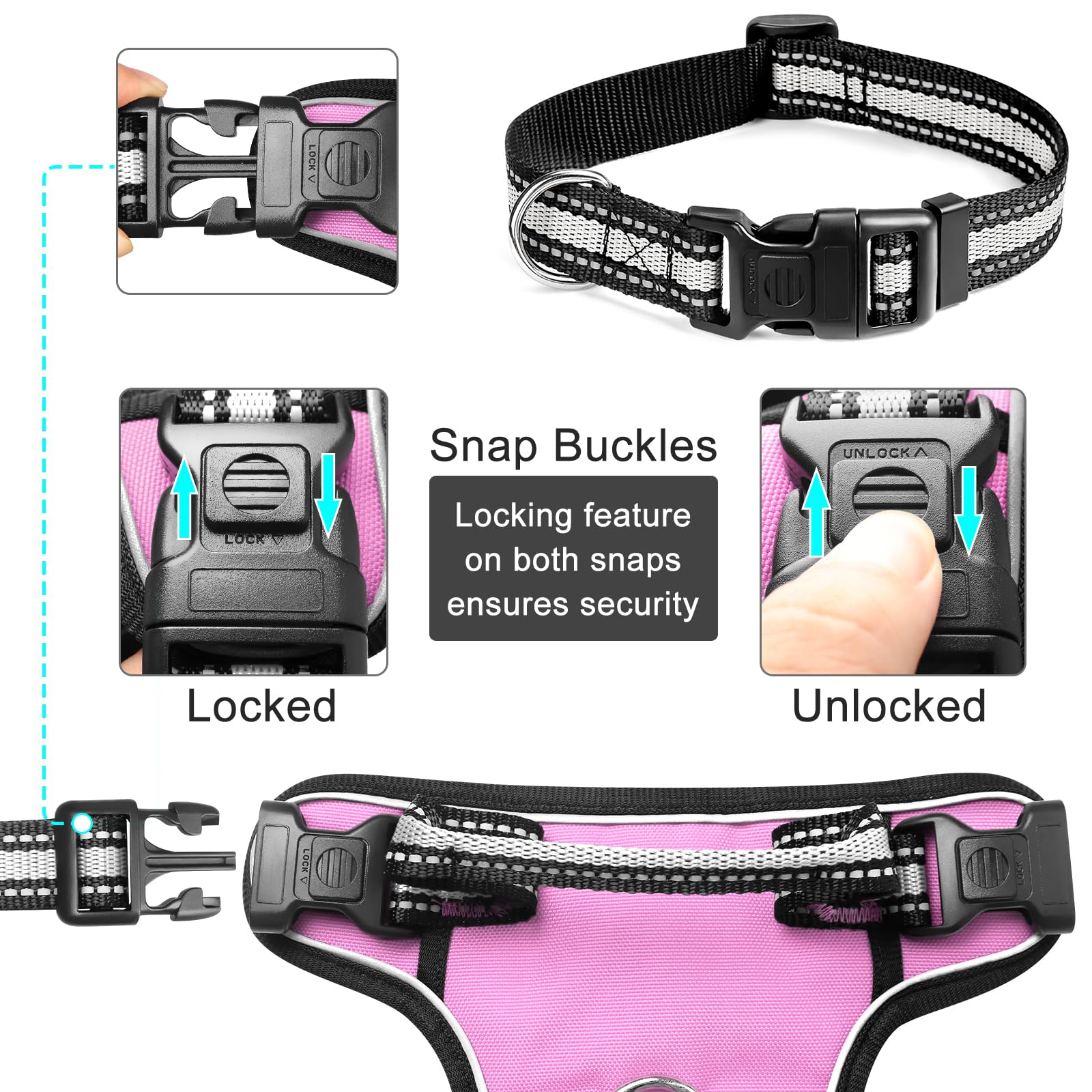 WINSEE No Pull Dog Harness with Collar - Adjustable Reflective Oxford Vest for Small Medium Large XL Dogs - Front & Back Leash Clips & Easy Control Handle - Perfect for Walking, Hiking & Outdoor Adventures