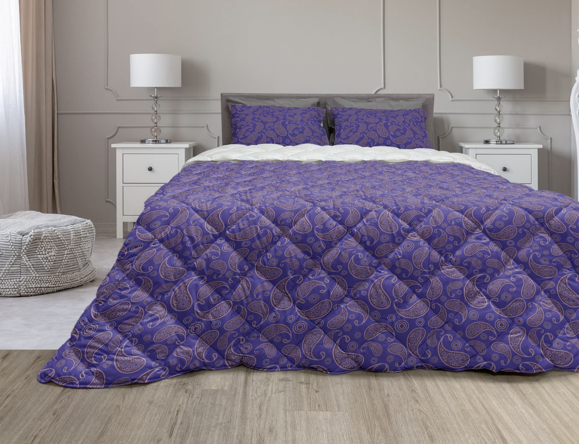 Ambesonne Paisley Comforter & Sham Bedding Set - Oriental Persian Style Ethnic Leaves Design Microfiber Duvet Set, Twin XL, Blue Violet Purple - Perfect for Boho Bedroom Decor & Guest Room Styling