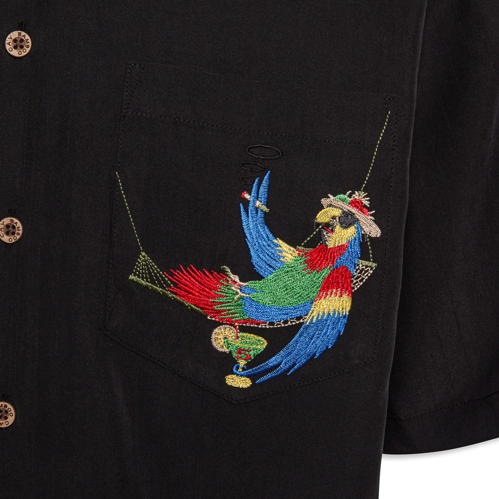 Bamboo Cay Men's Short Sleeve Casual Button Up Shirt with Embroidered 'Always 5 O'Clock' Design - Perfect for Beach Outings, Summer Parties & Weekend Getaways