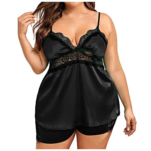 Gibobby Plus Size Lingerie for Women - Sexy Deep V Neck Nightgown with Mosaic Lace & Mesh, Comfortable One Piece Sleepwear for Date Night, Boudoir Photography, and Romantic Occasions