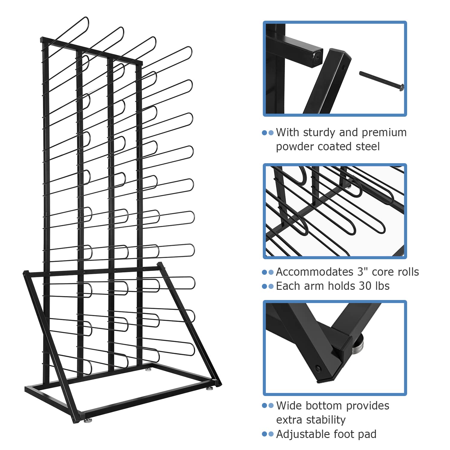 INNOVART Vinyl Roll Floor Storage Rack - Heavy Duty Vinyl Holder Organizer for Cricut, Linen, Fabric & Texture Rolls - Holds Up to 40 Rolls - Perfect for Craft Rooms, DIY Projects & Home Organization