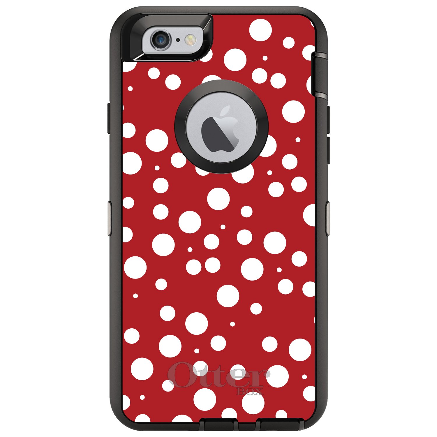 DistinctInk iPhone 6 / 6S Case (NOT Plus) - Shockproof Protective Cover with Red White Polka Dot Bubbles Design - Replacement for OtterBox Defender - Perfect for Everyday Use, Work & Travel Protection