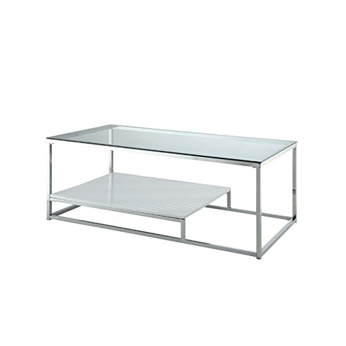 BOWERY HILL White Metal and Glass Coffee Table - Modern Living Room Furniture for Small Spaces, Apartments & Home Decor