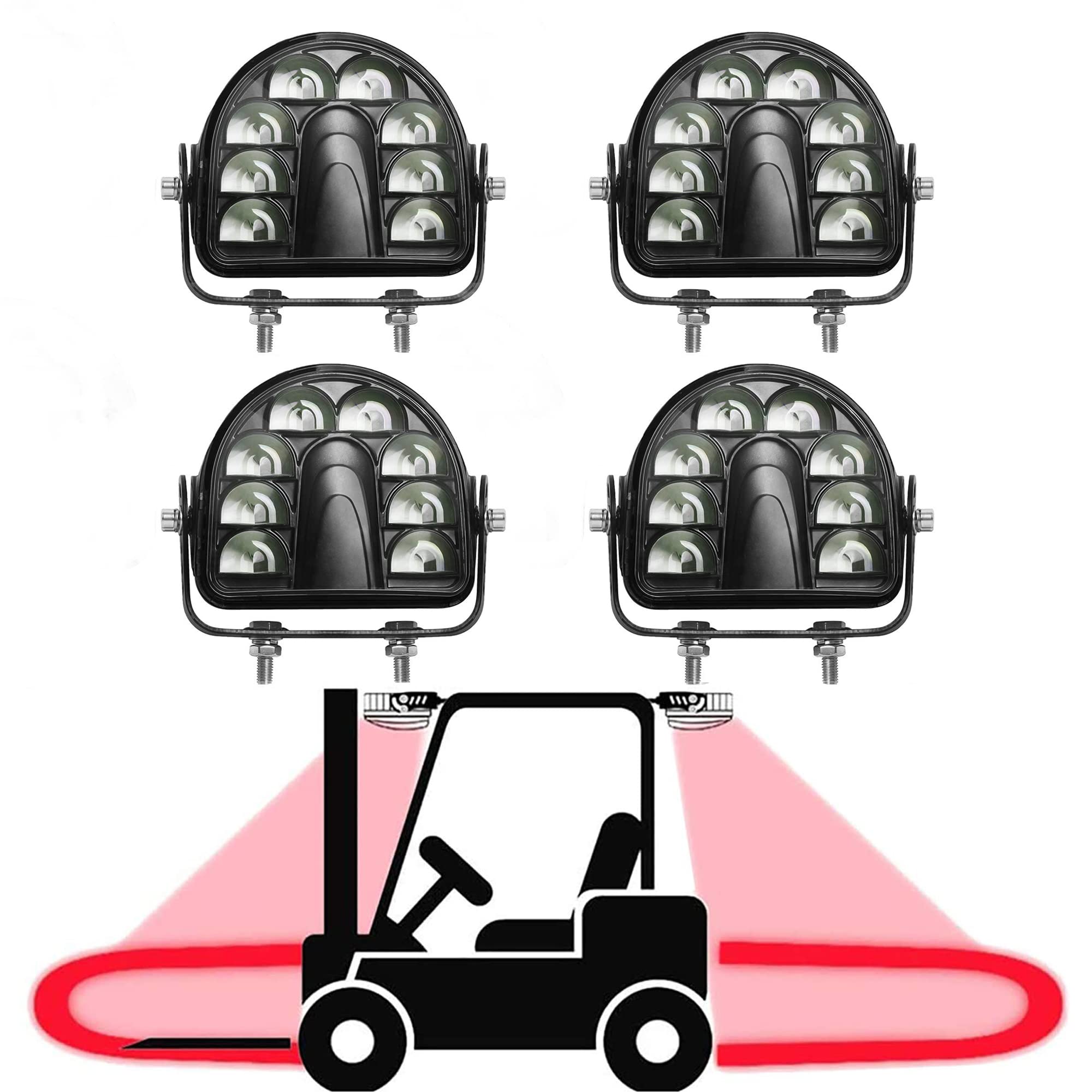 4 Pack LED Forklift Safety Lights - Red ARC Warning Spotlight, 20W DC 10-80V, High Brightness for Warehouse & Truck Security (Ideal for Loading Zones, Construction Sites & Industrial Safety Areas)