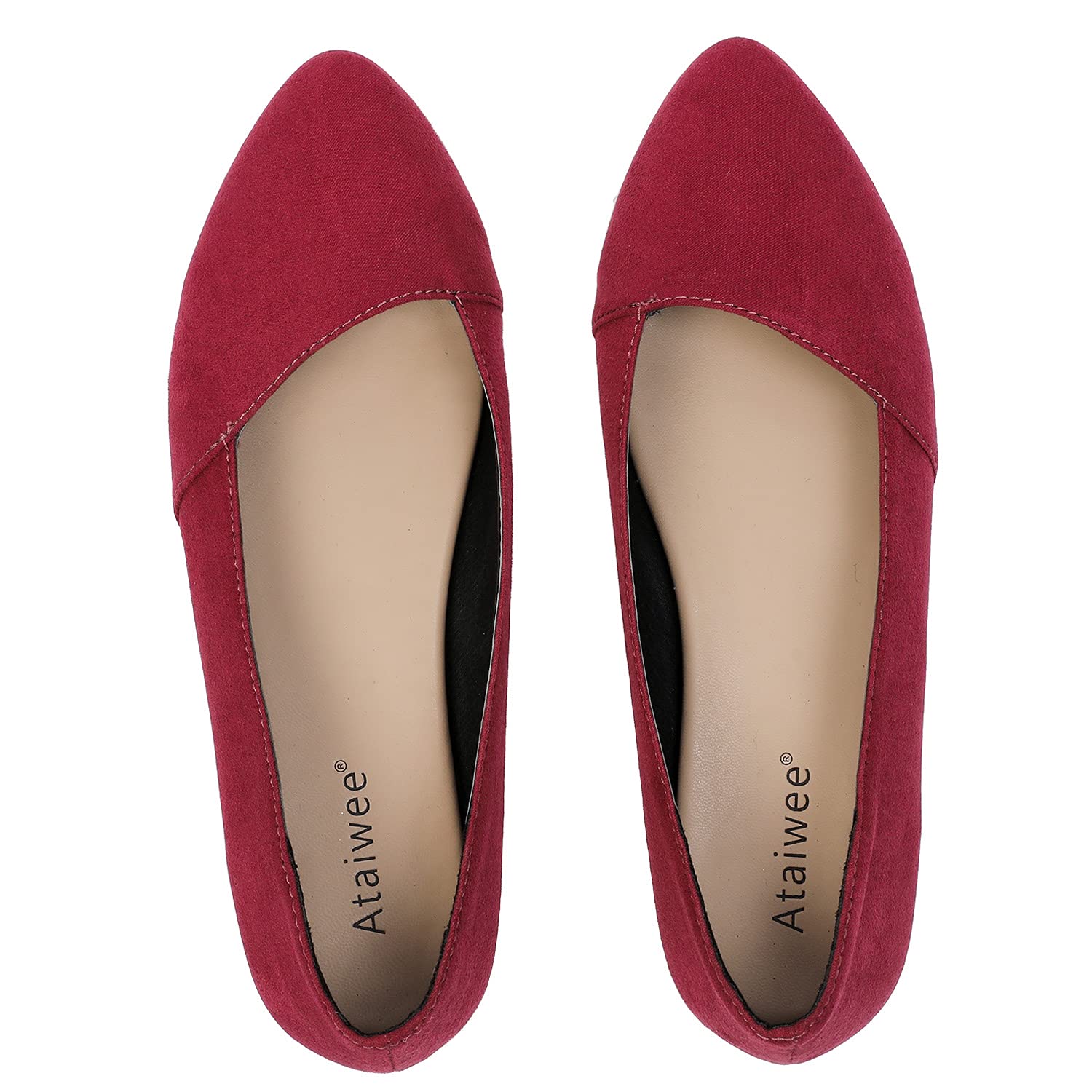 Ataiwee Women's Pointed Toe Suede Ballet Flats - Comfortable Classic Flat Shoes for Work, Office & Casual Wear