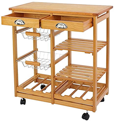 Favorite-Trade Mobile Kitchen Island with Wheels - Rolling Serving Cart with 2 Drawers & Storage Shelves - Perfect for Small Kitchens, Dining Rooms & Buffet Serving