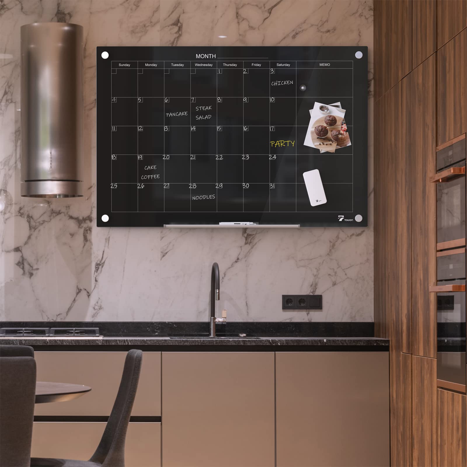 TOWON 47 x 35 Inch Magnetic Glass Dry Erase Board - Monthly Calendar Whiteboard for Wall, Office, Home & School - Premium Glass Whiteboard with Marker & Eraser - Perfect for Scheduling, Planning & Organizing