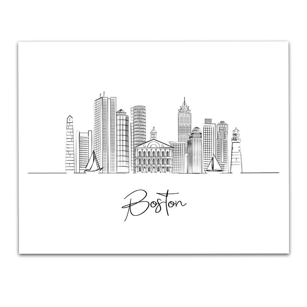 Boston Skyline Wall Art Print - Unframed 11x14 for Home & Office Decor