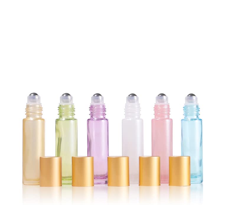 6 Pack 10ml Pearl Colored Glass Essential Oil Roller Bottles with Stainless Steel Roller Ball - Portable Travel Size for Aromatherapy, Perfume & DIY Blends - Perfect for Home, Office & On-The-Go Use