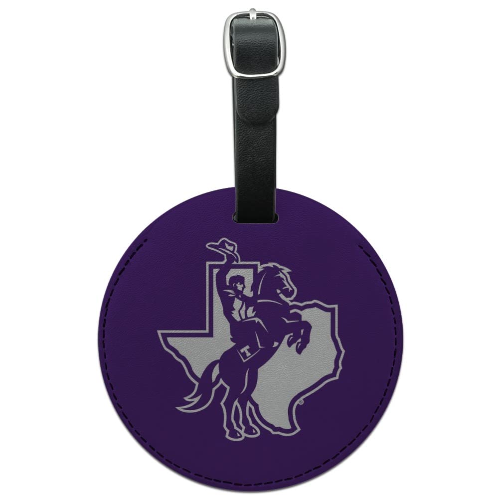 Tarleton State University Logo Leather Luggage Tag - Personalized Round ID Card Holder for Travel, Business & Campus Life