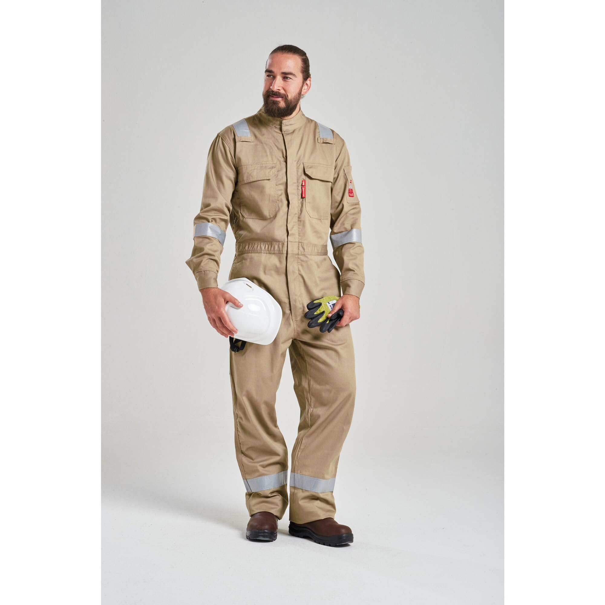 Portwest FR94 Bizflame Fire-Resistant Coverall with Reflective Tape - ASTM/NFPA Certified - Khaki - Size 3XL - Ideal for Industrial Work, Welding & Fire Safety Professionals