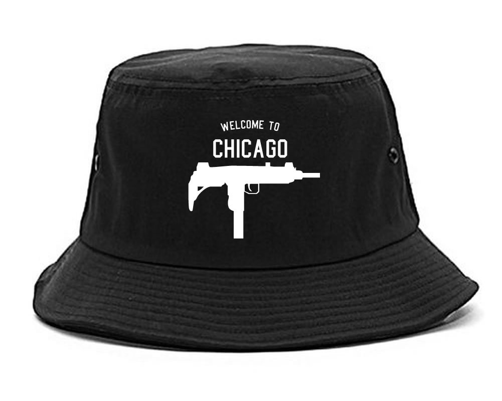 Kings Of NY Welcome to Chicago Uzi Machine Gun City Bucket Hat - Trendy Streetwear Hip Hop Cap for Urban Fashion & Music Festivals