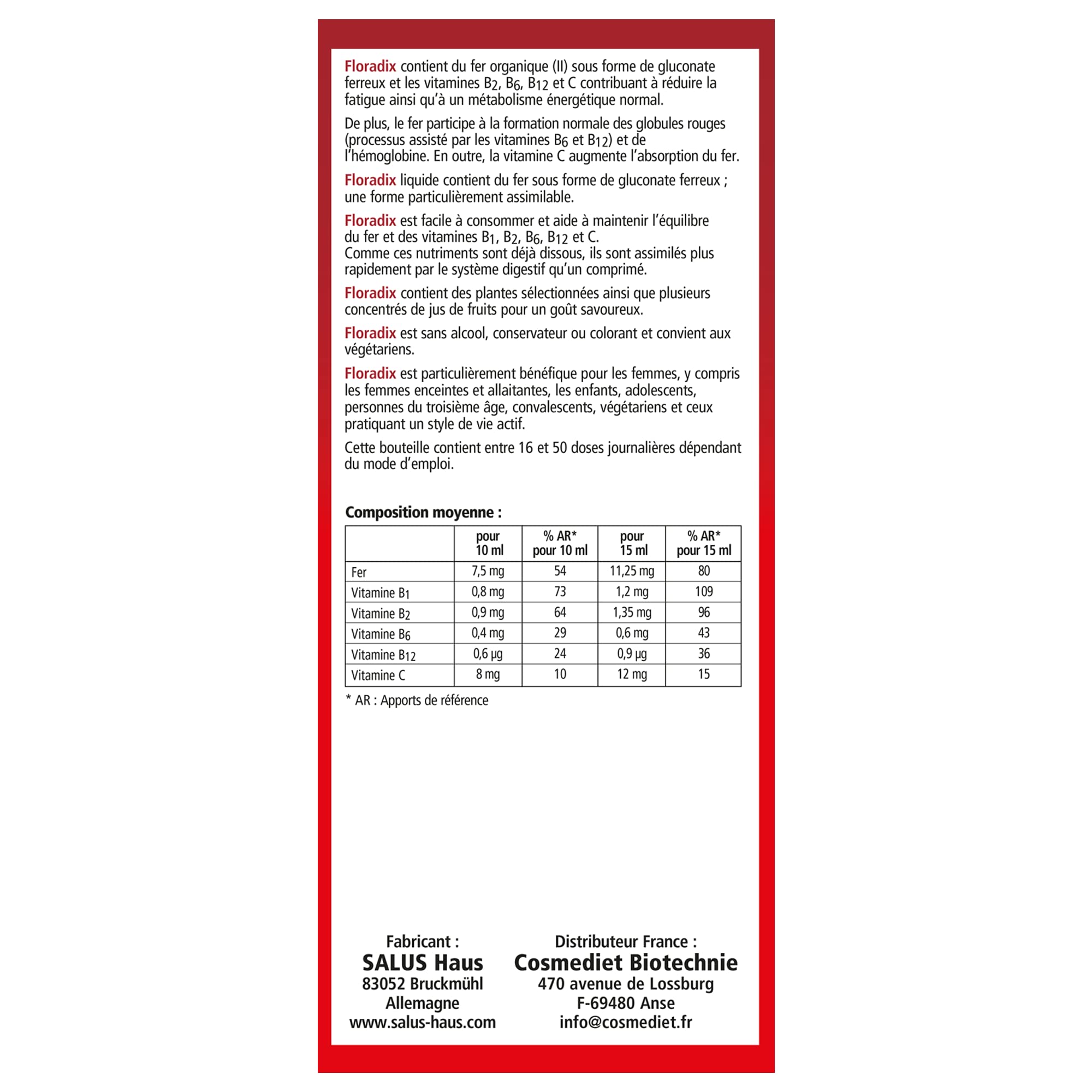 Floradix Liquid Iron & Vitamin Supplement - 250ml | Herbal Iron Formula for Energy & Vitality | Supports Healthy Blood & Immune System - Perfect for Adults & Teens with Low Iron Levels