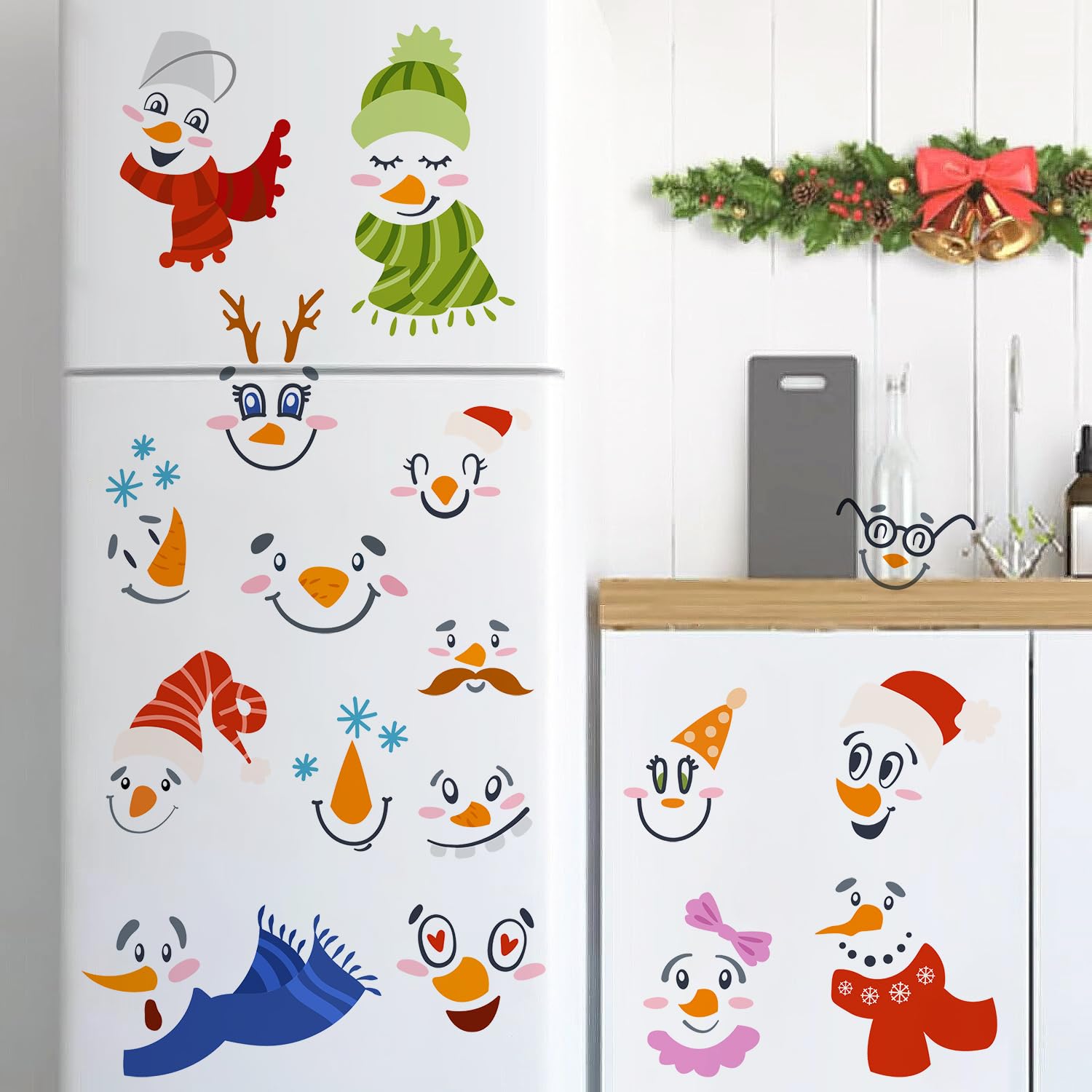 Christmas Snowman Face Wall Stickers - Peel & Stick Holiday Wall Decals for Kids Room, Nursery, Classroom, Door & Window Decor | Festive Winter Home Décor for Bedroom & Furniture