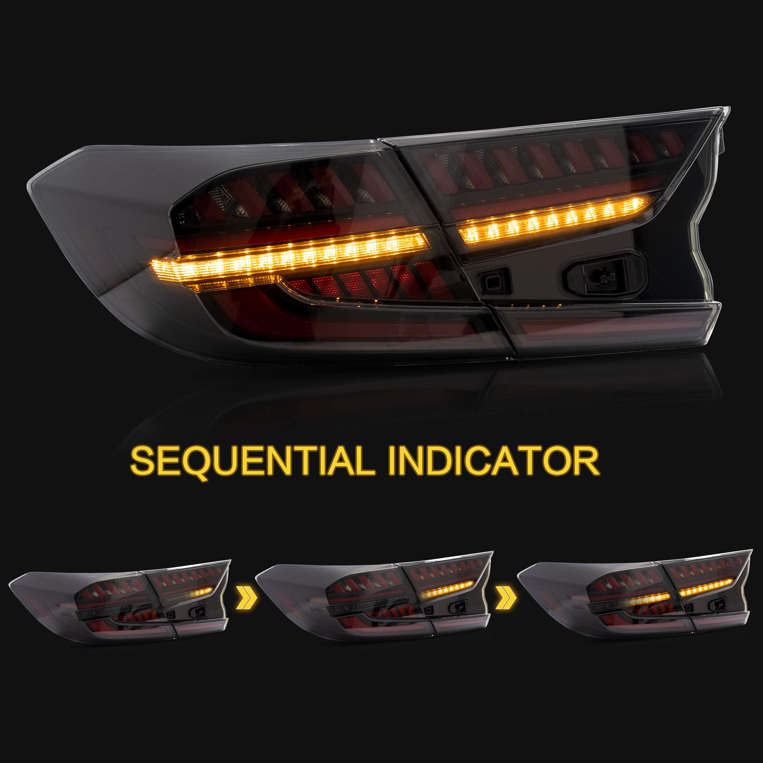 VLAND Smoked LED Tail Lights Assembly for Honda Accord 10th Gen (2018-2022) - Sequential Turn Signals, Reverse & Fog Lights, Plug & Play - Upgrade Your Car's Rear Style for Night Driving & Enhanced Safety